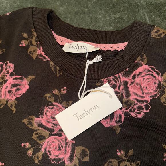 Taelynn Crew Neck Flower Printed Sweat Shirt Women's Large Pullover Lounge Wear - Picture 5 of 10